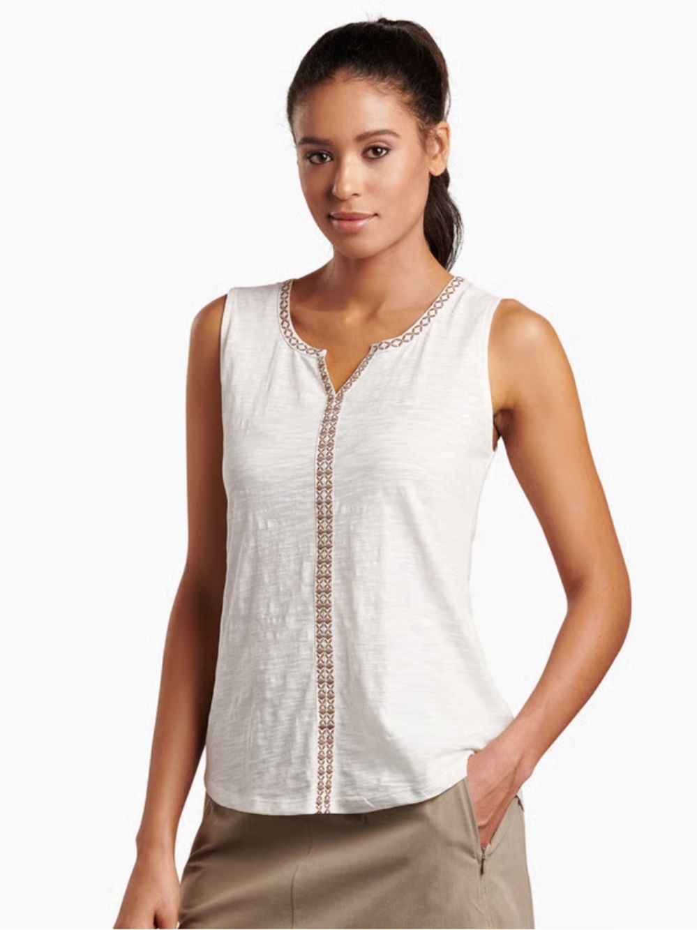 Kuhl Shay tank white organic cotton lightweight breathable embroidery size L